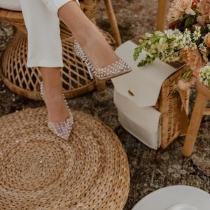 Steve Madden Nude/Pearl Embellished Pointed Toe Heels